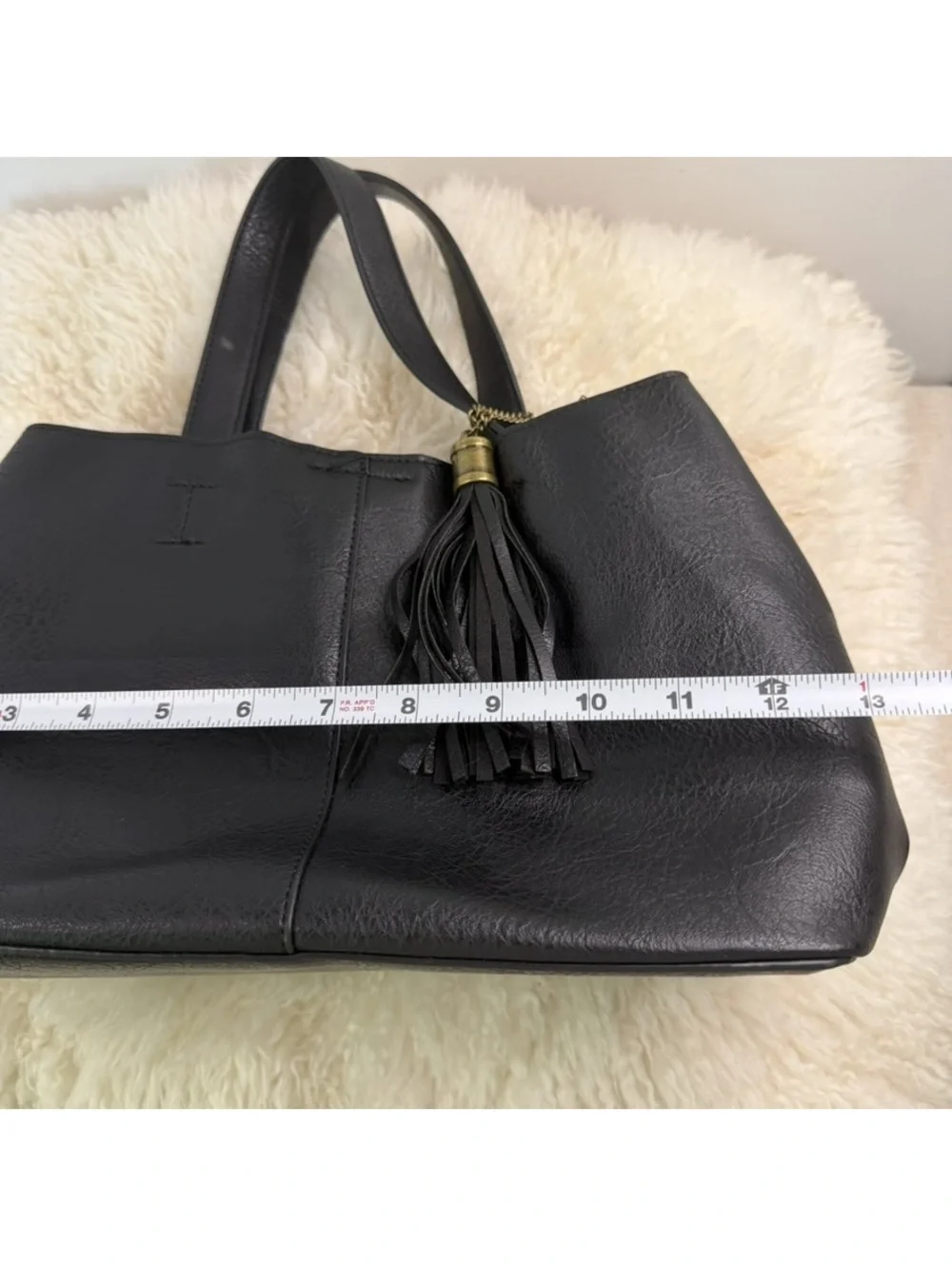 Black Faux Leather Tassel Tote Bag Convertible Crossbody Shoulder Purse